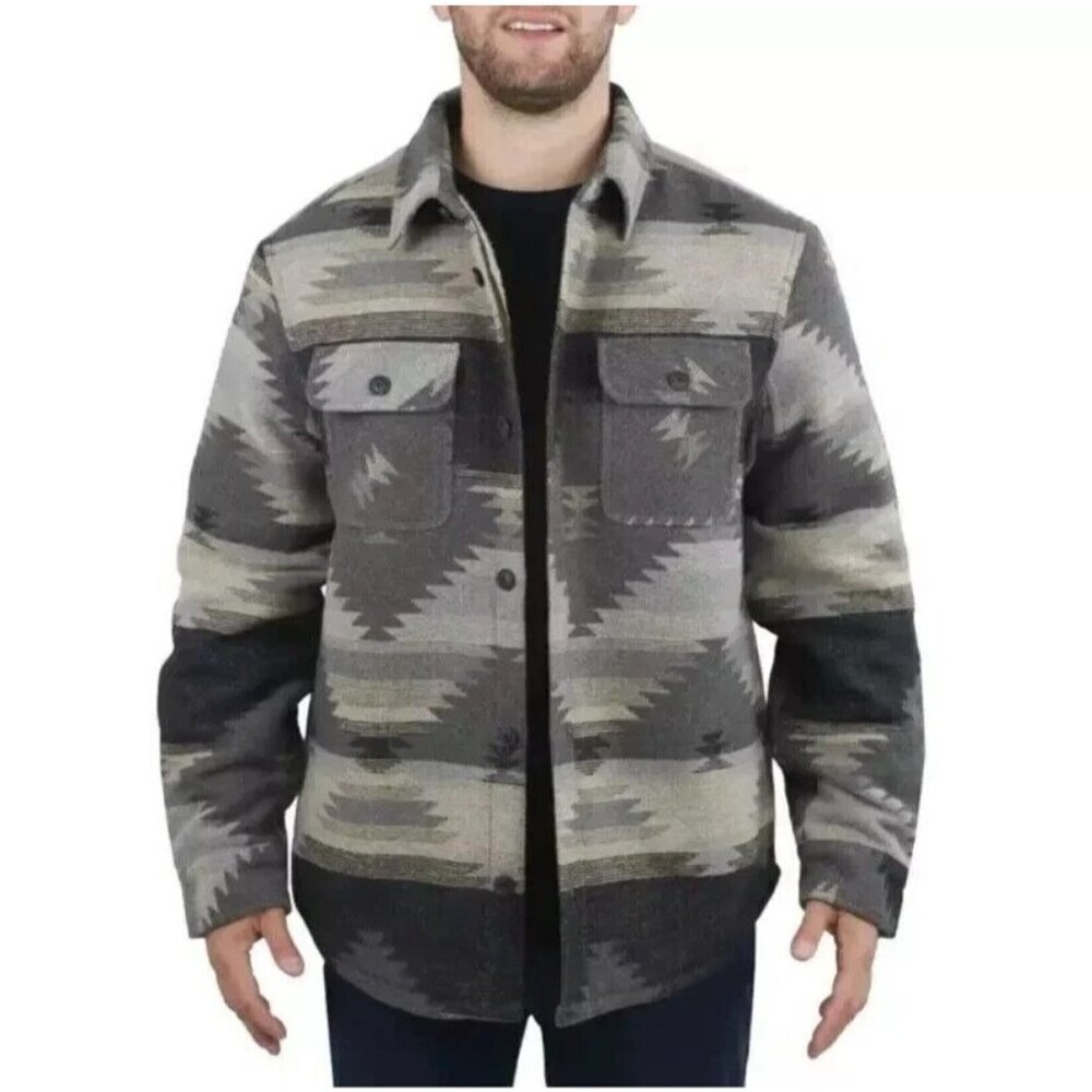NEW Jachs New York Men's S Wool Blend Sherpa Lined Jacket Small Gray Beige Aztec